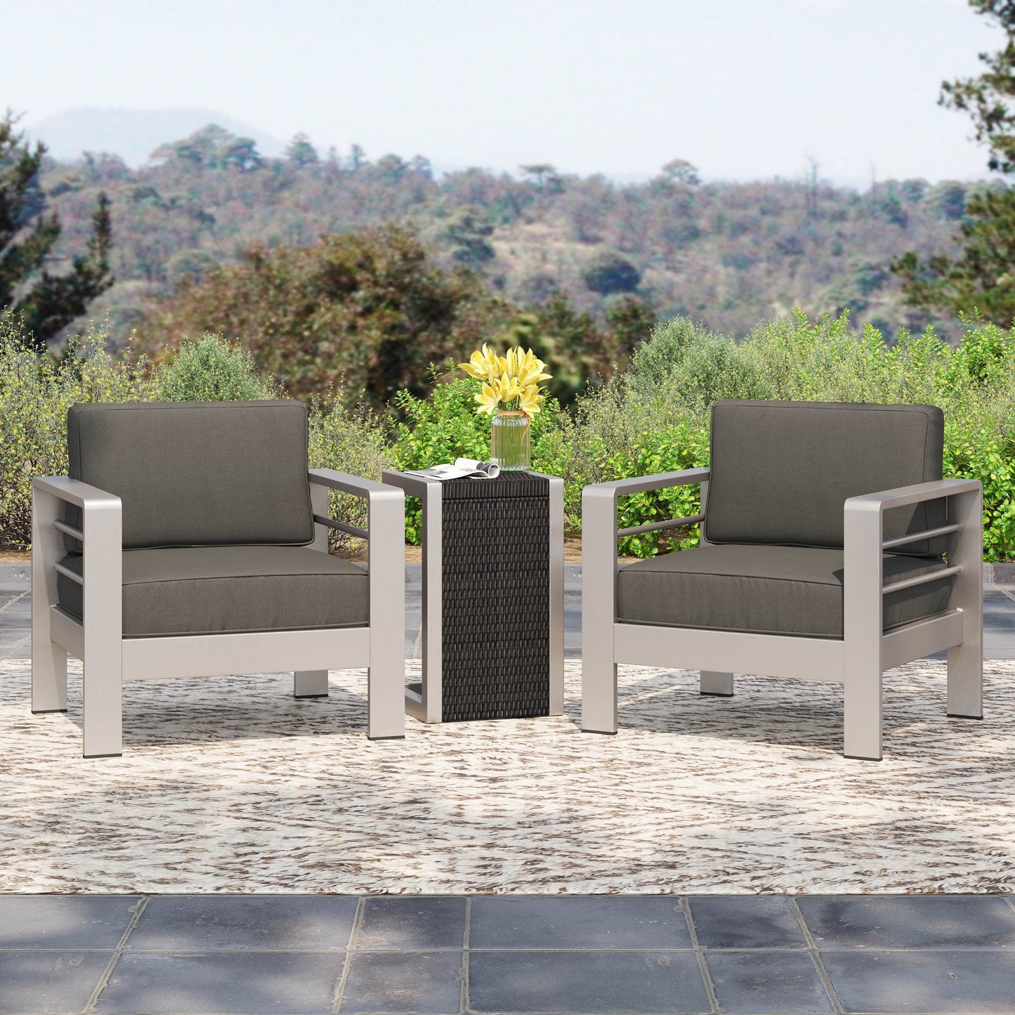 Salon de jardin Cape Coral en aluminium 3 pièces avec table en C par Christopher Knight Home
