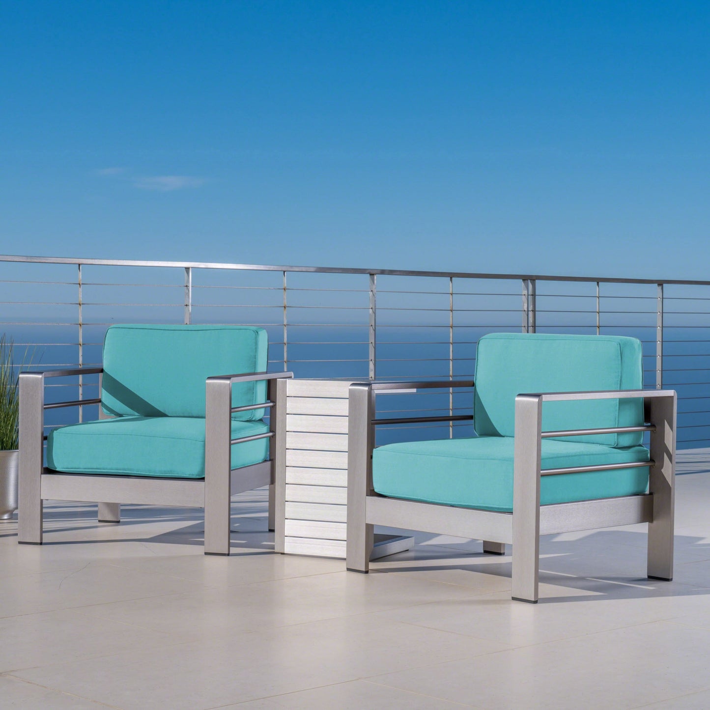 Salon de jardin Cape Coral en aluminium 3 pièces avec table en C par Christopher Knight Home