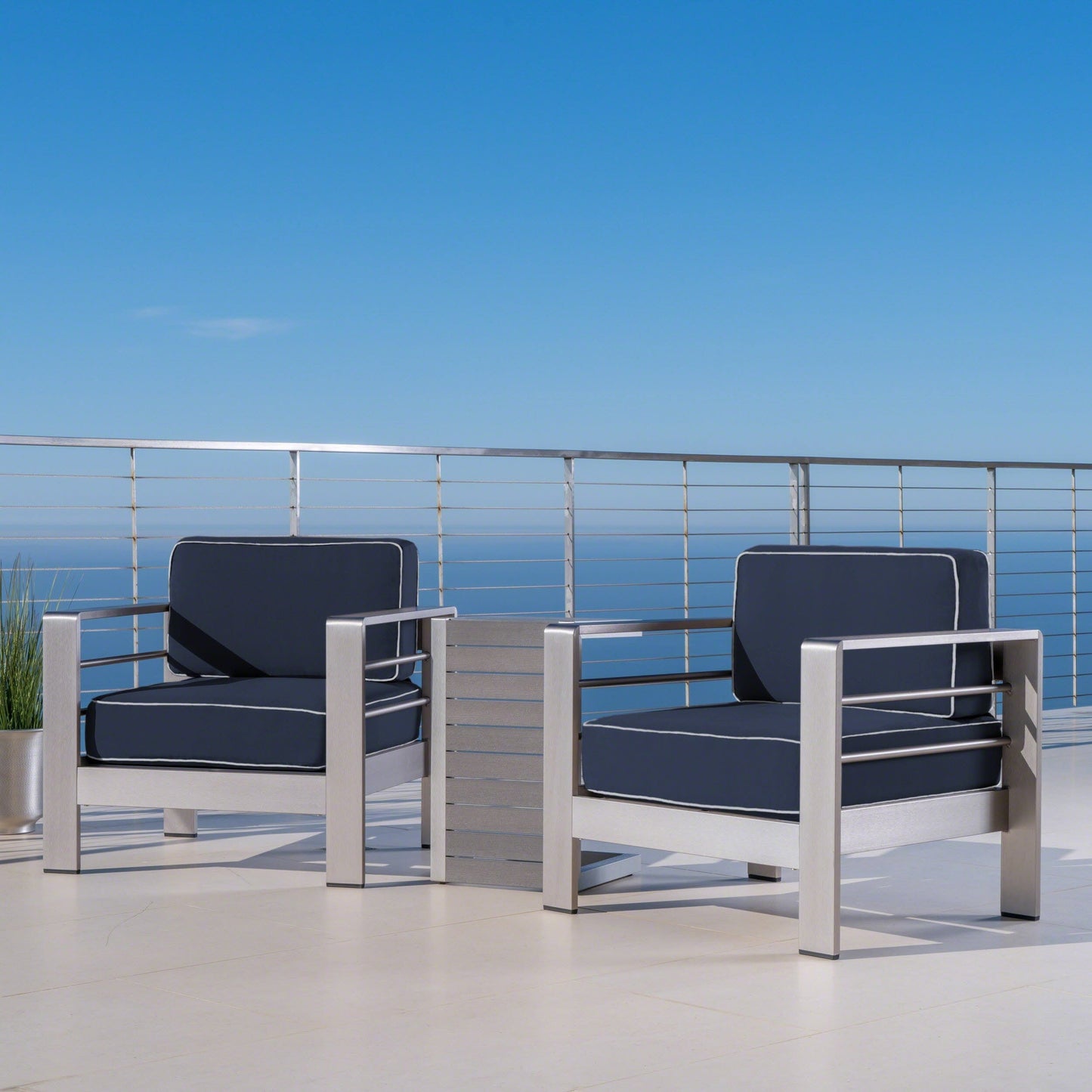 Salon de jardin Cape Coral en aluminium 3 pièces avec table en C par Christopher Knight Home