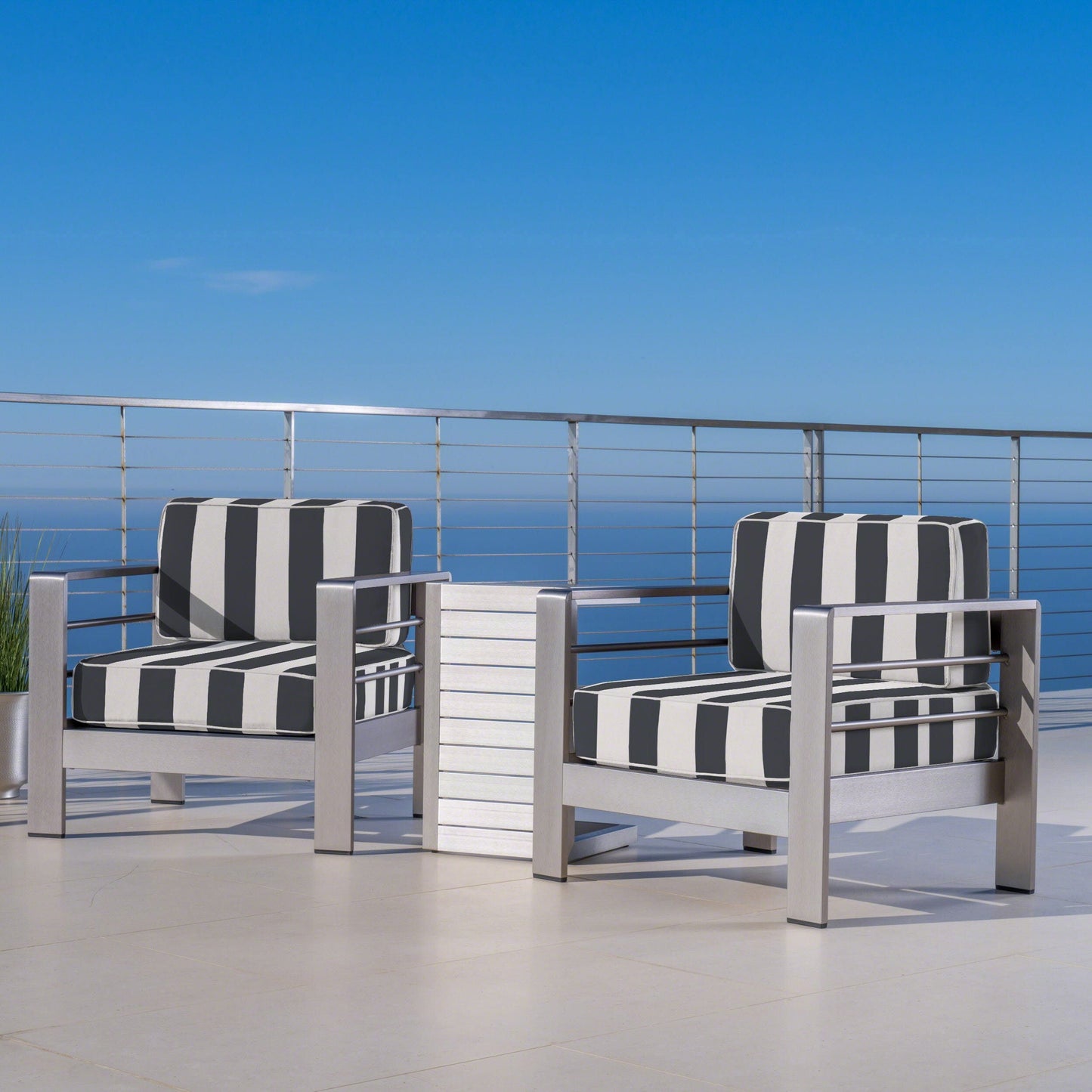 Salon de jardin Cape Coral en aluminium 3 pièces avec table en C par Christopher Knight Home