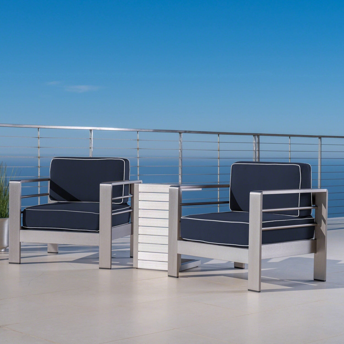 Salon de jardin Cape Coral en aluminium 3 pièces avec table en C par Christopher Knight Home