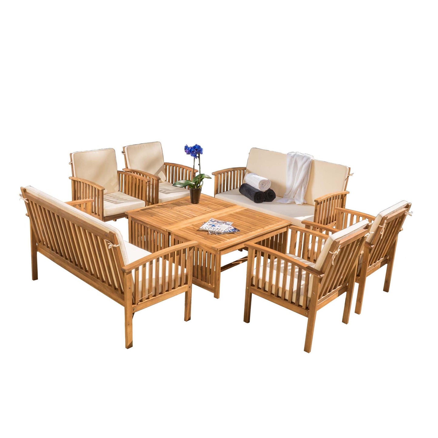 Ensemble de canapés d'extérieur Carolina Acacia 8 pièces par Christopher Knight Home