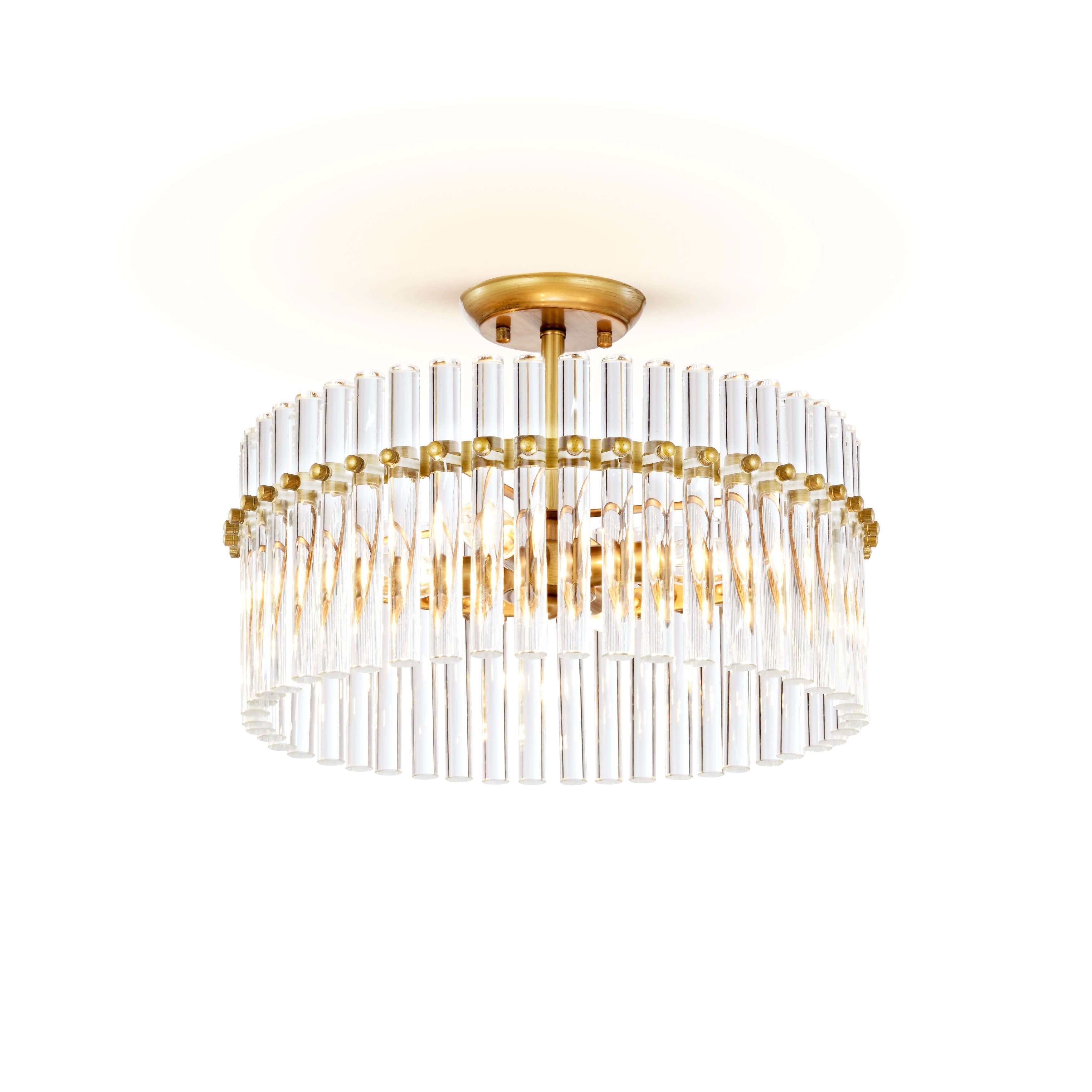 Plafonnier Casandra à 4 lumières en laiton brossé et cristal