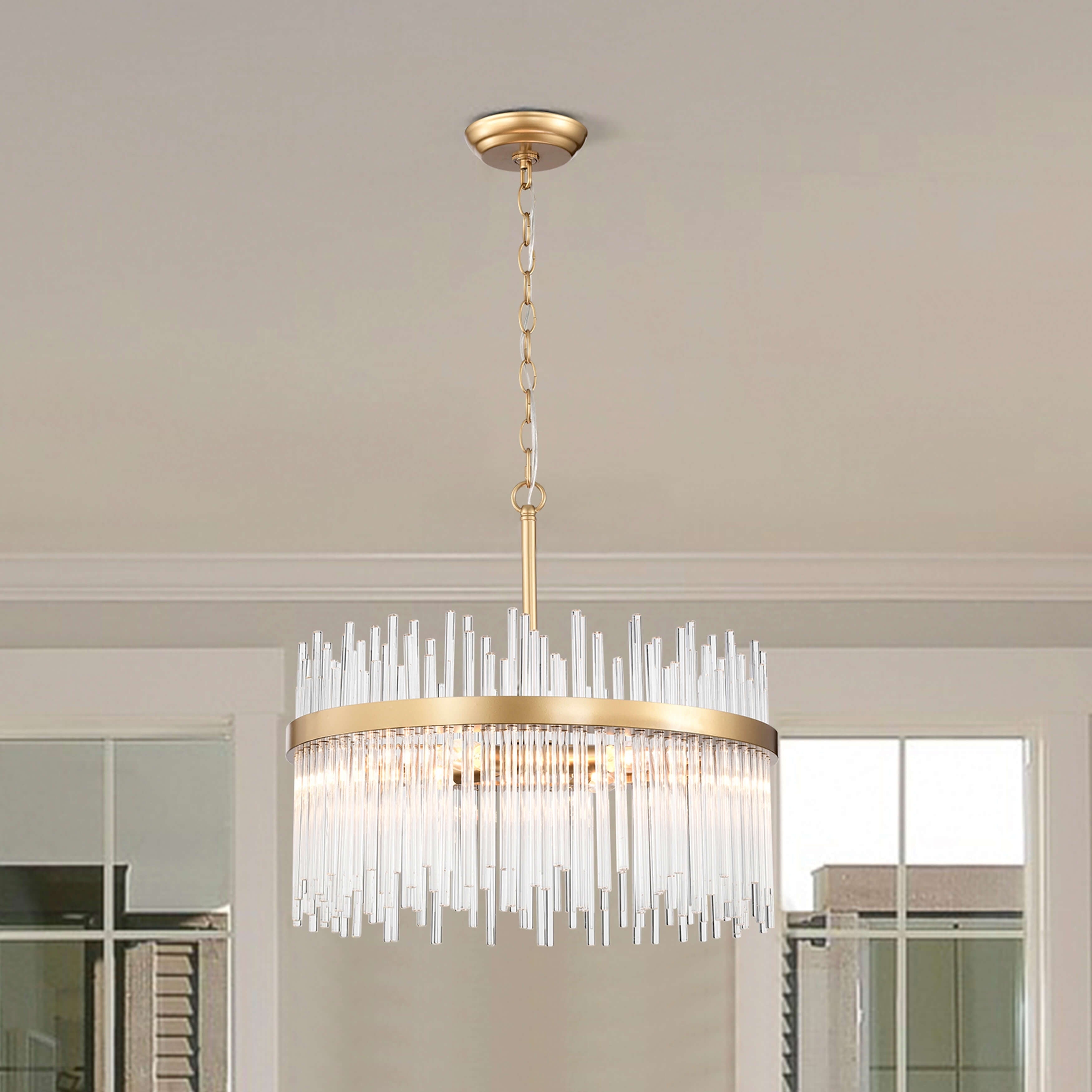 Lustre Casandra 5 lumières en bronze brillant avec barres en verre transparent - Bronze brillant