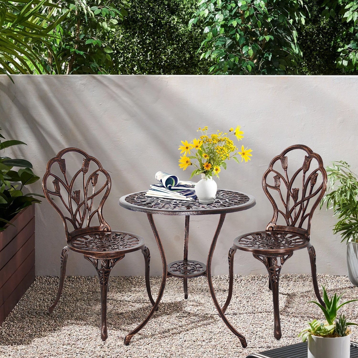 Ensemble de patio extérieur tulipe 3 pièces en aluminium avec table