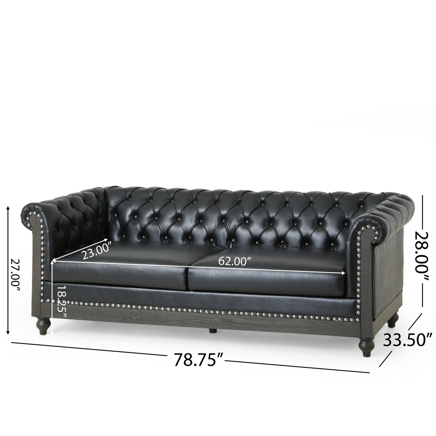 Canapé Chesterfield Castalia à clous par Christopher Knight Home - 78,75 L x 33,50 l x 28,00 H
