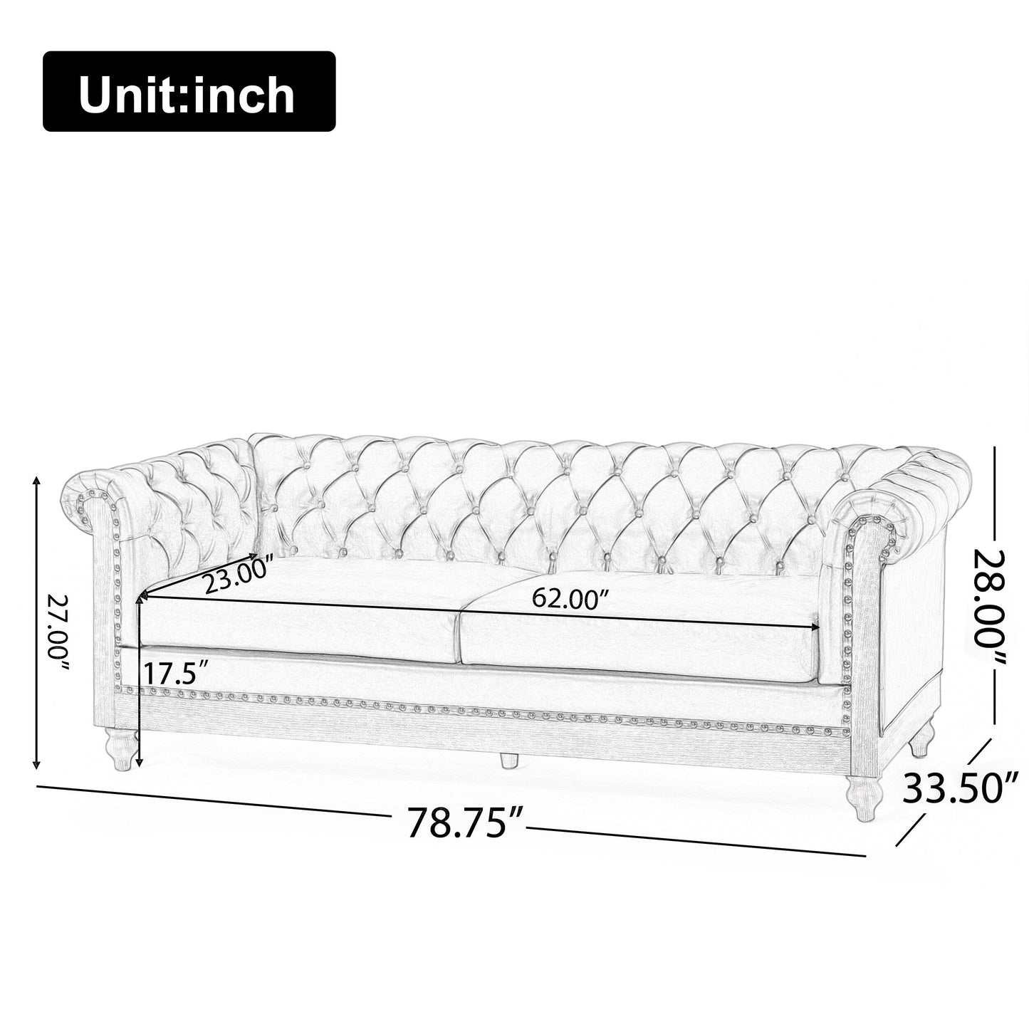 Canapé Chesterfield Castalia à clous par Christopher Knight Home - 78,75 L x 33,50 l x 28,00 H