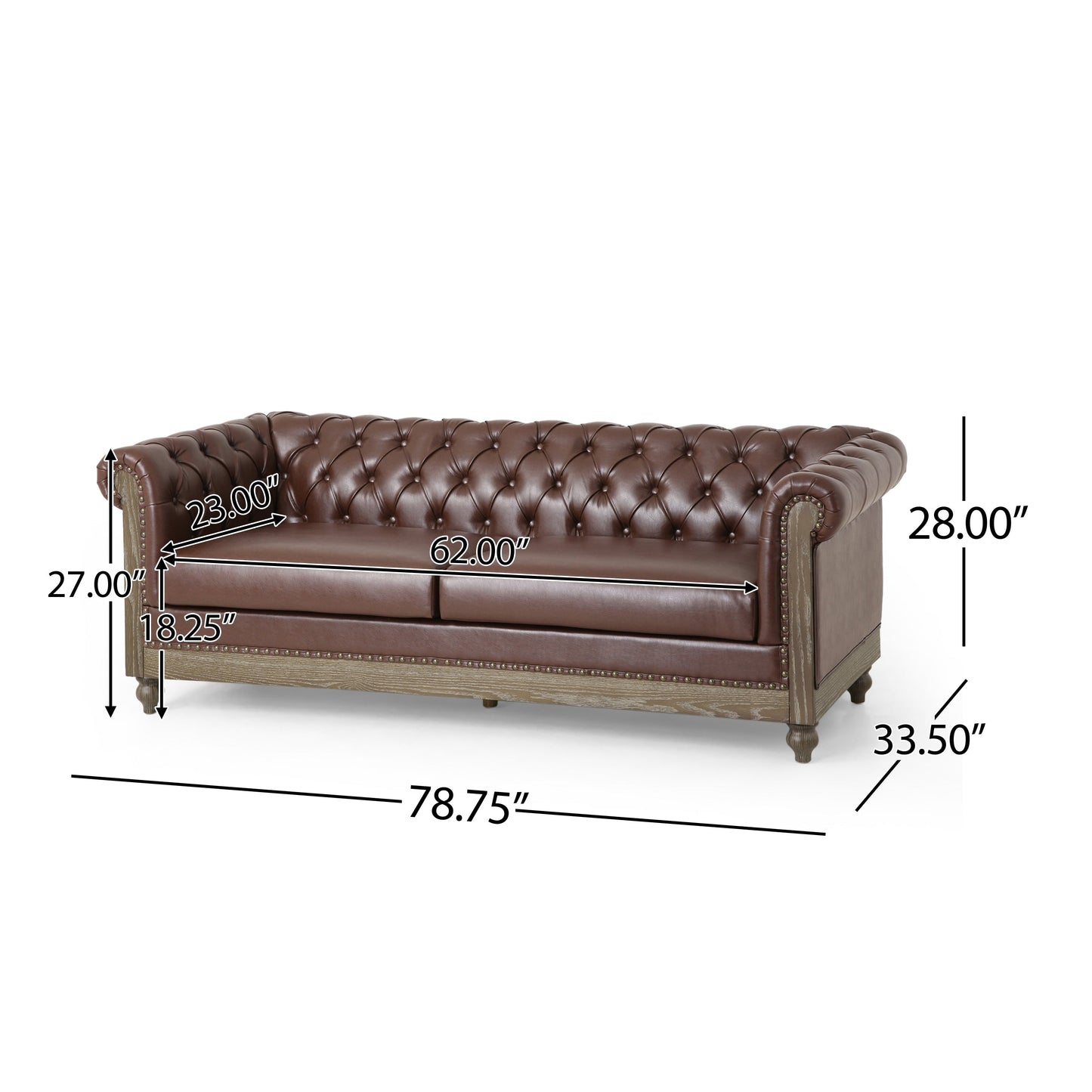 Canapé Chesterfield Castalia à clous par Christopher Knight Home - 78,75 L x 33,50 l x 28,00 H