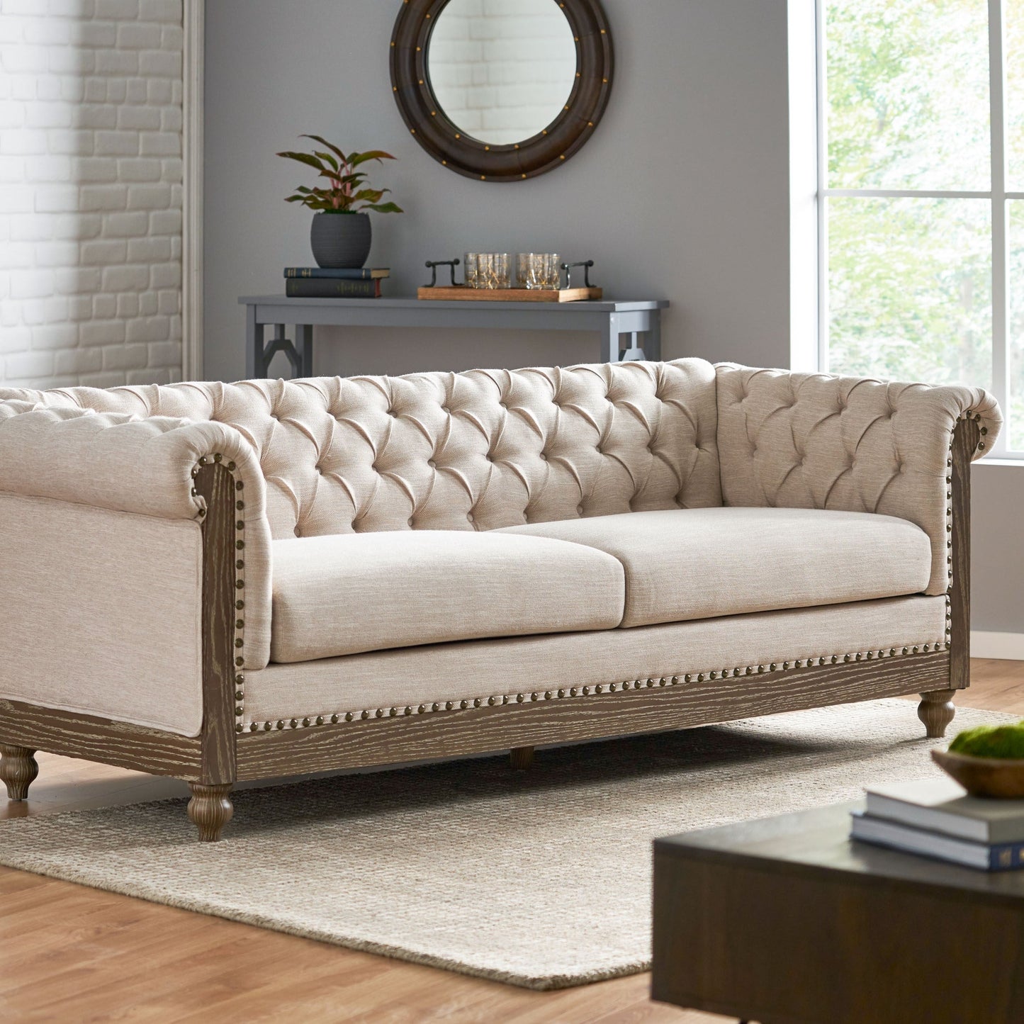 Canapé Chesterfield Castalia à clous par Christopher Knight Home - 78,75 L x 33,50 l x 28,00 H