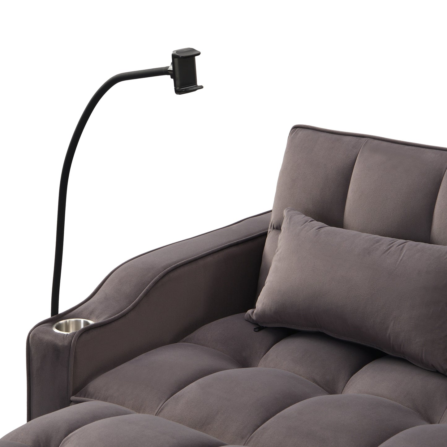 Canapé-lit gigogne en velours gris anthracite, convertible, dossier réglable, chargement USB, montage facile