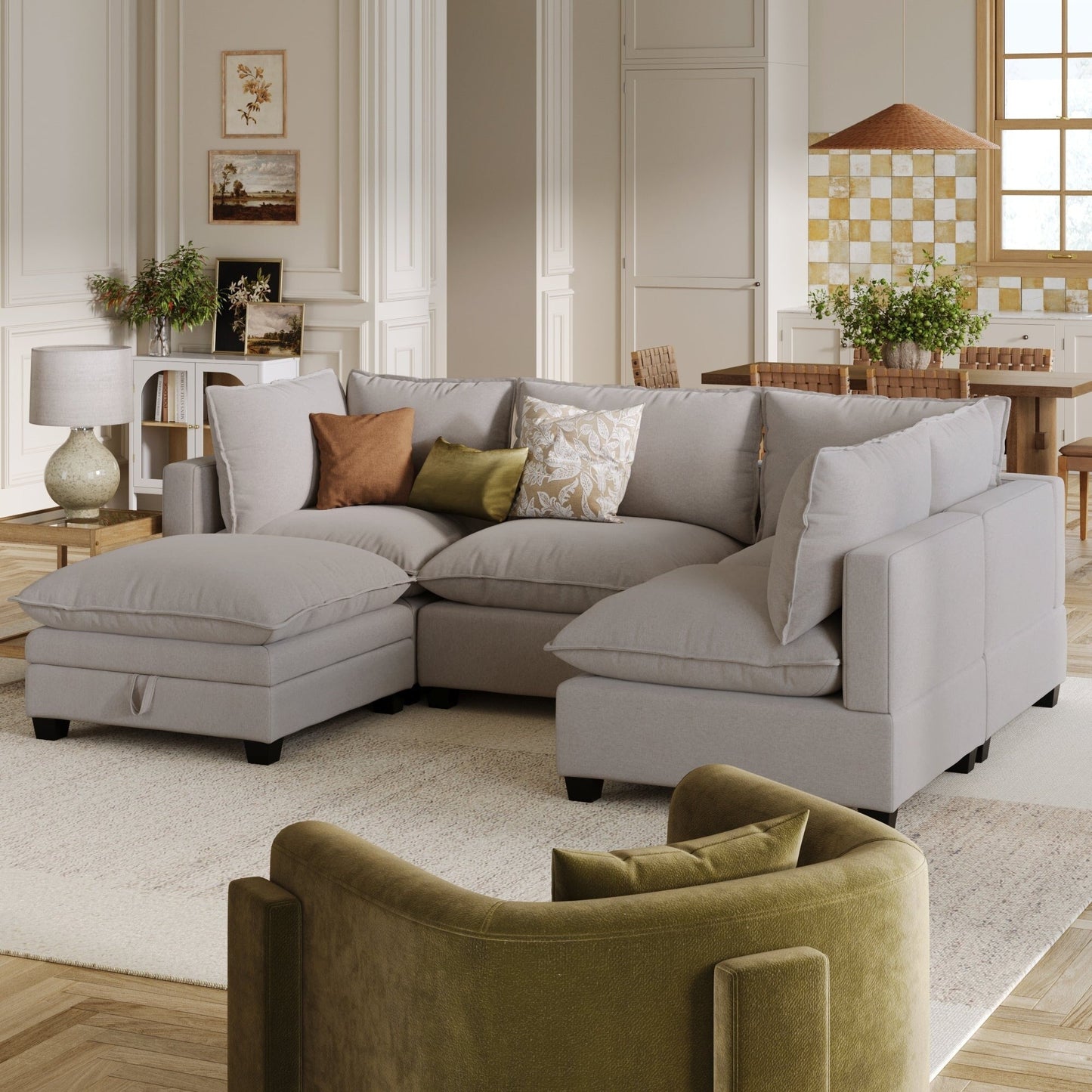 Canapé modulaire rembourré Chelsea Modern Cloud avec assise profonde et coussins moelleux