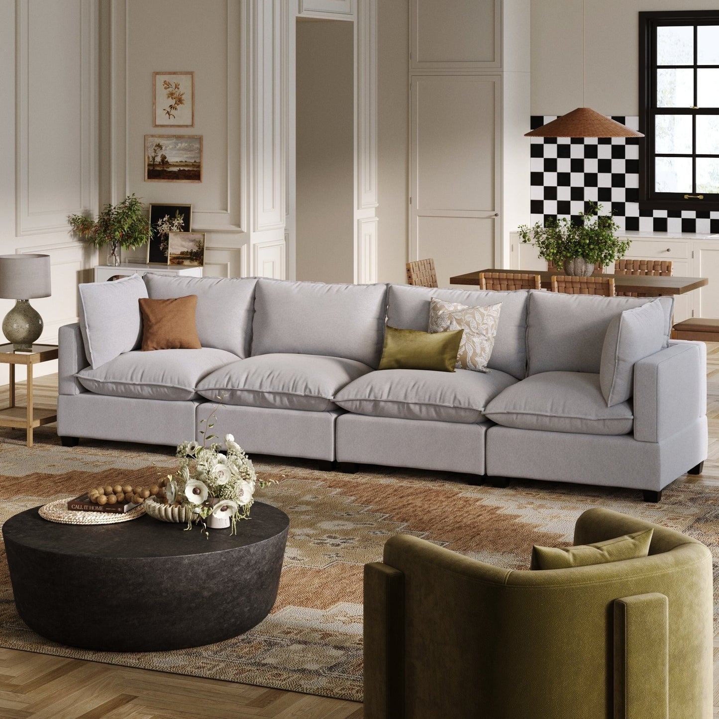 Canapé modulaire rembourré Chelsea Modern Cloud avec assise profonde et coussins moelleux