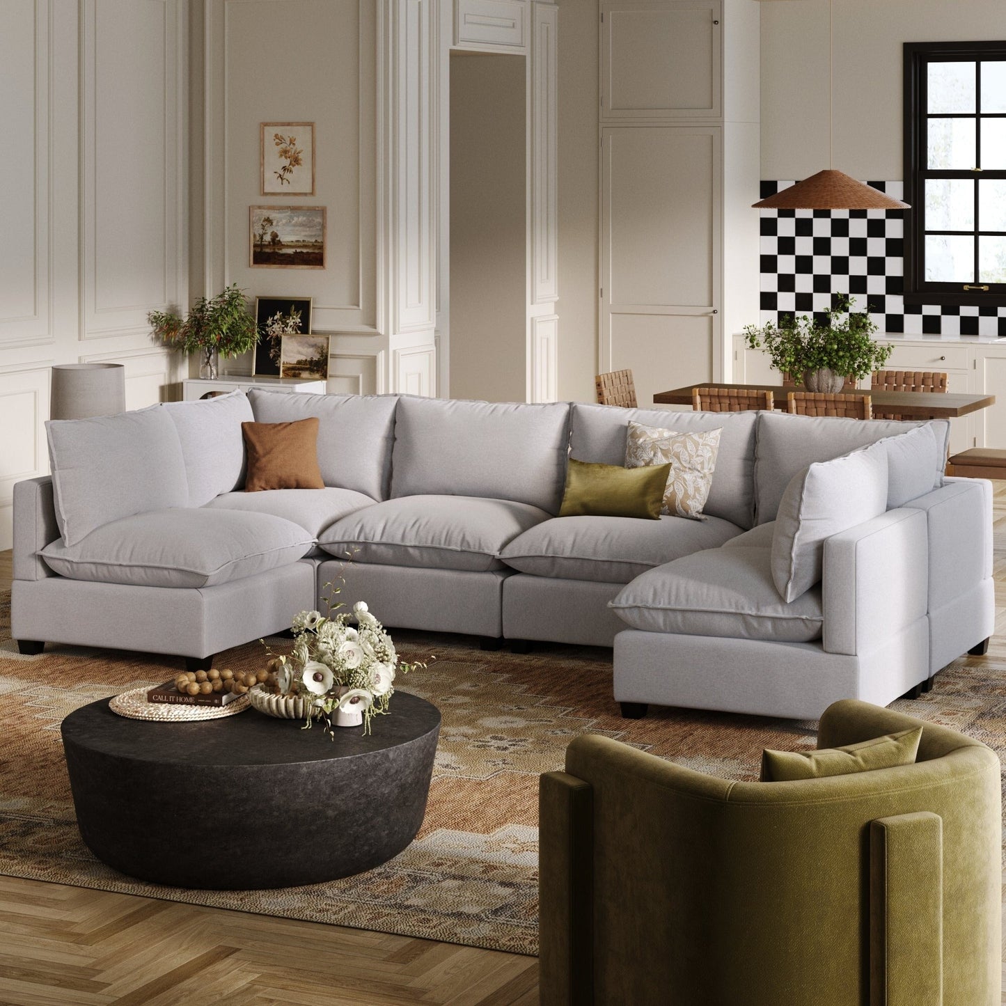 Canapé modulaire rembourré Chelsea Modern Cloud avec assise profonde et coussins moelleux