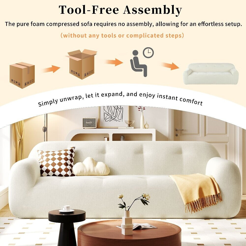 Canapé 3 places en tissu chenille avec capitonnage et compression intégrale en éponge