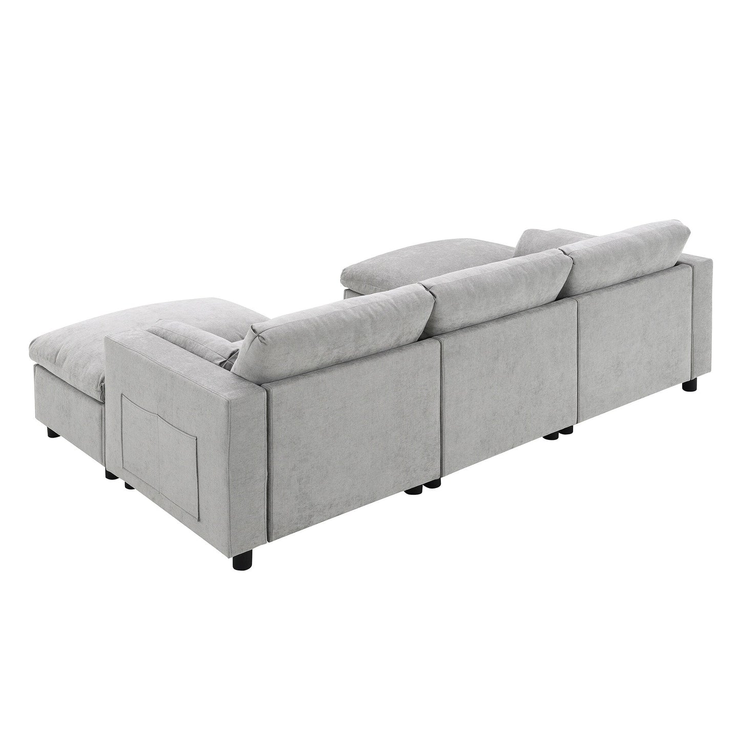 Canapé modulaire sectionnel en chenille avec poches de rangement, ensemble de canapés en U 5 places avec coussins, canapé Cloud avec 2 poufs amovibles