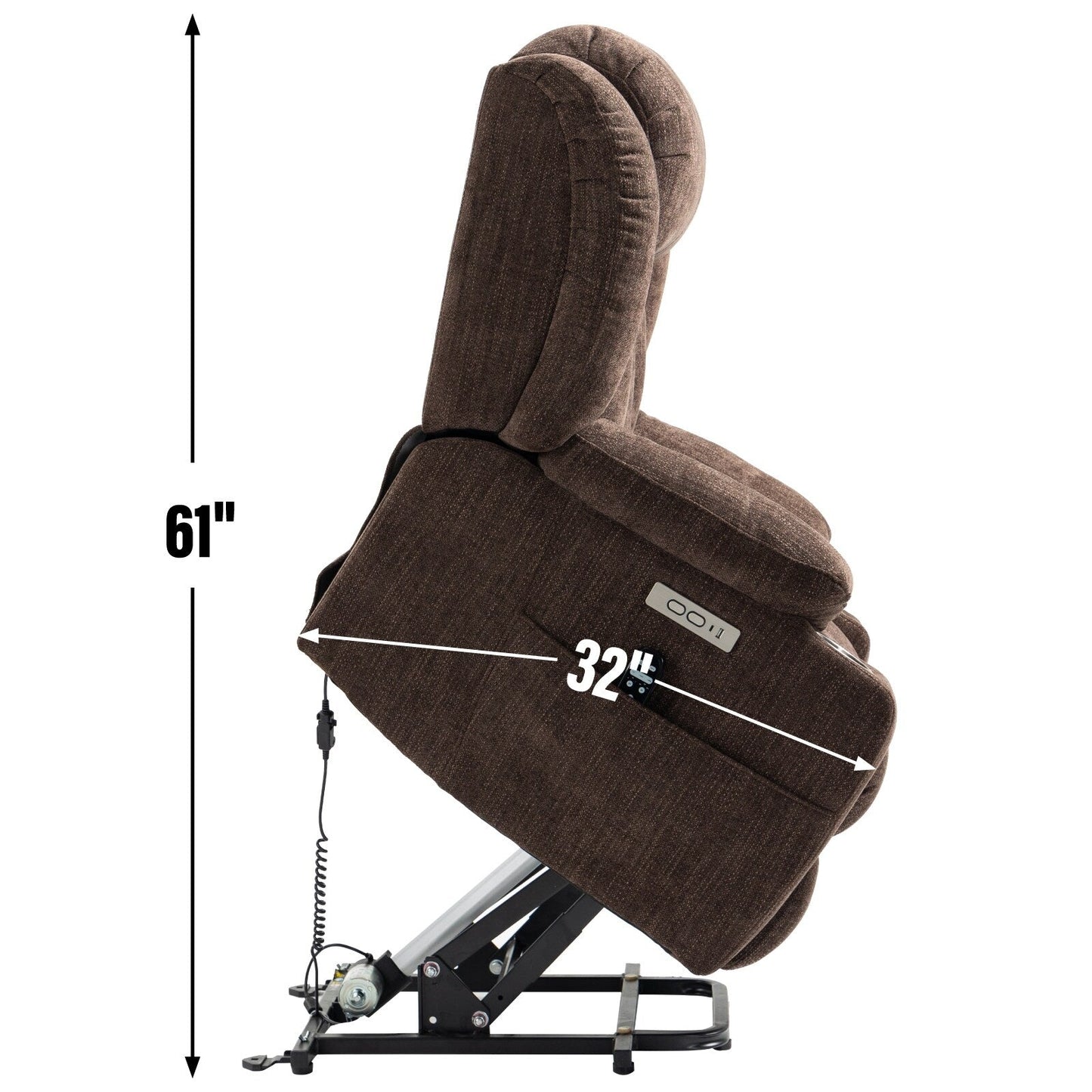 Fauteuil inclinable et massant à 8 points avec relevage électrique en chenille, chauffage de la taille, ports USB et porte-gobelet en acier inoxydable