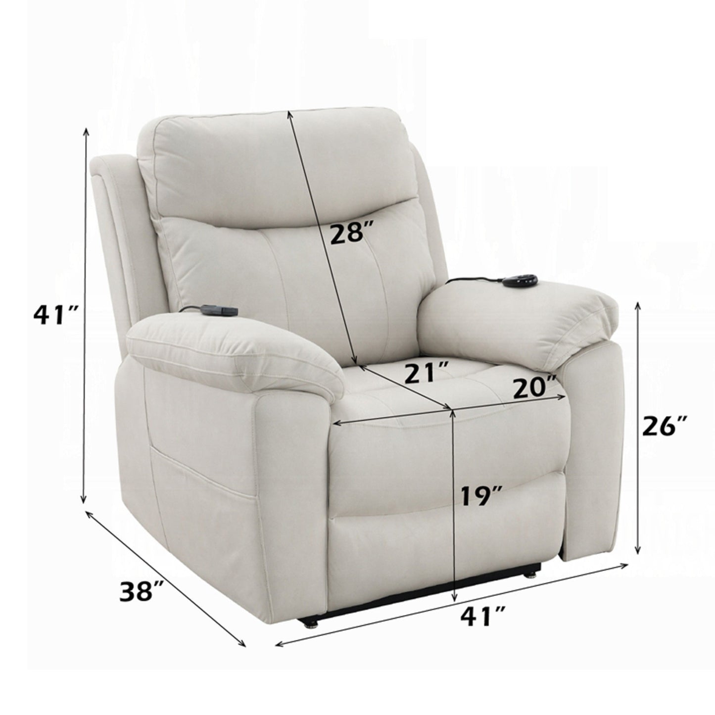 Fauteuil releveur et inclinable Cheru Power Motion avec massage chauffant, ivoire