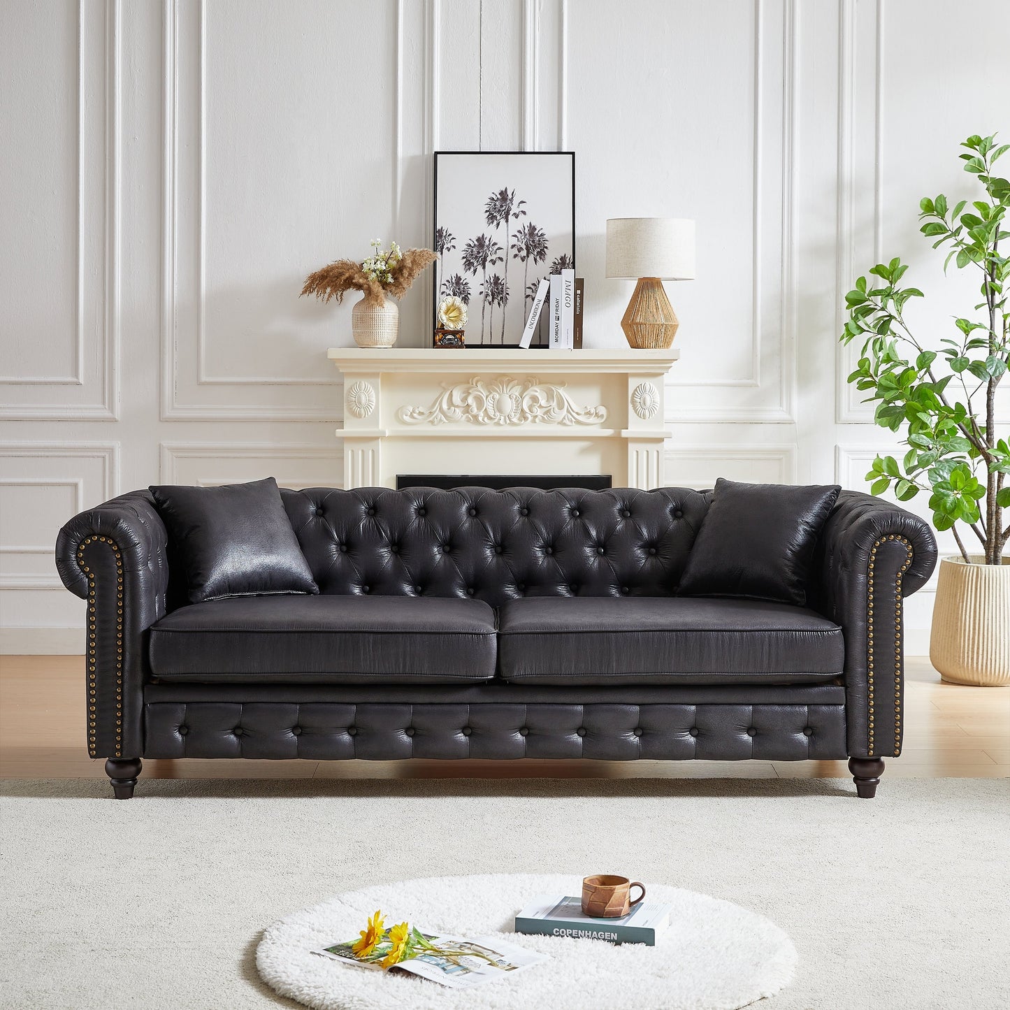 Canapé 3 places Chesterfield 85.5 en tissu technique avec coussins