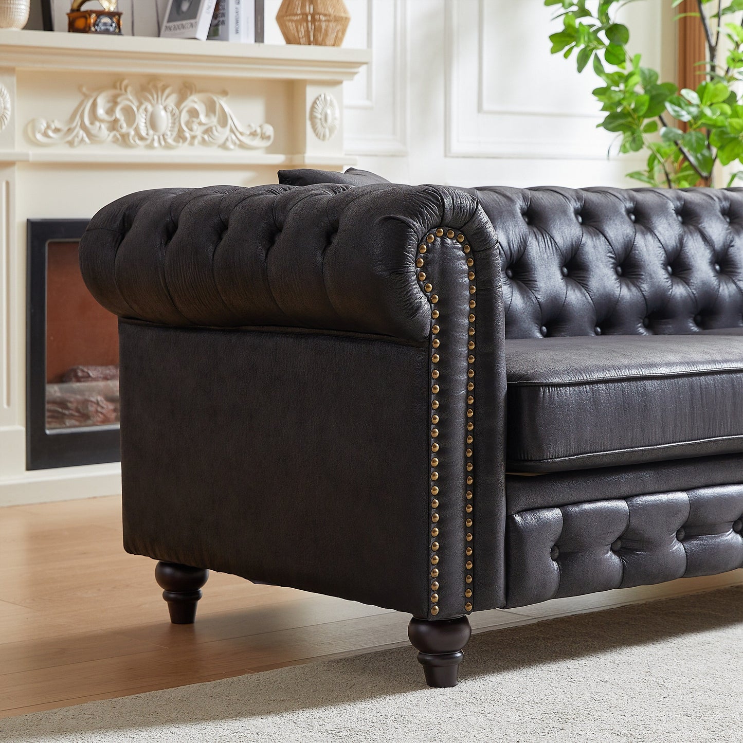 Canapé 3 places Chesterfield 85.5 en tissu technique avec coussins