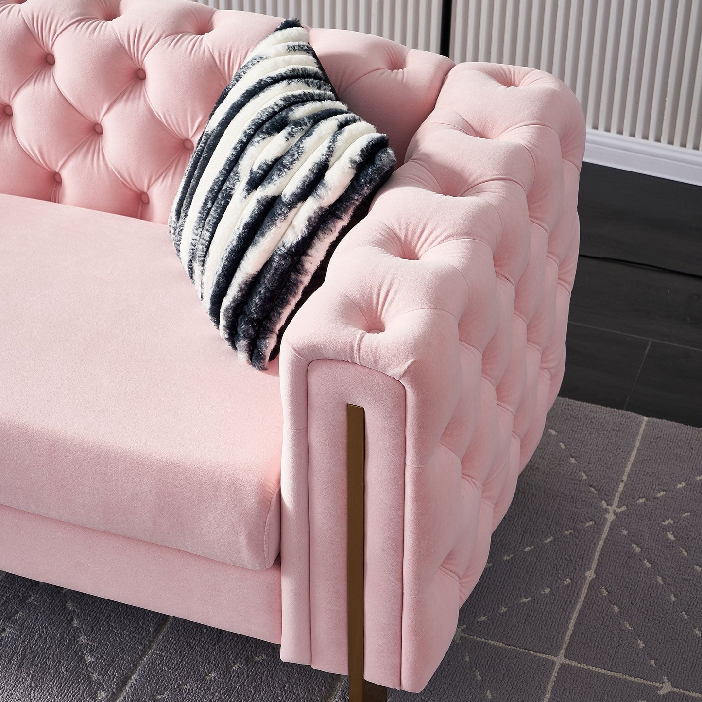 Canapé de salon moderne Chesterfield en velours capitonné