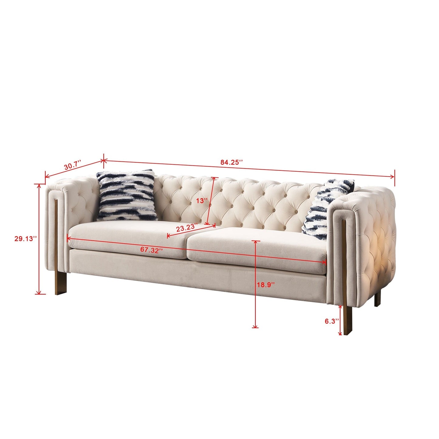 Canapé de salon moderne Chesterfield en velours capitonné