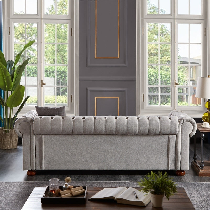 Canapé Chesterfield en tissu lin