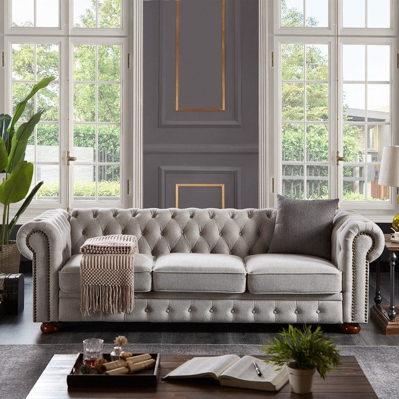 Canapé Chesterfield en tissu lin