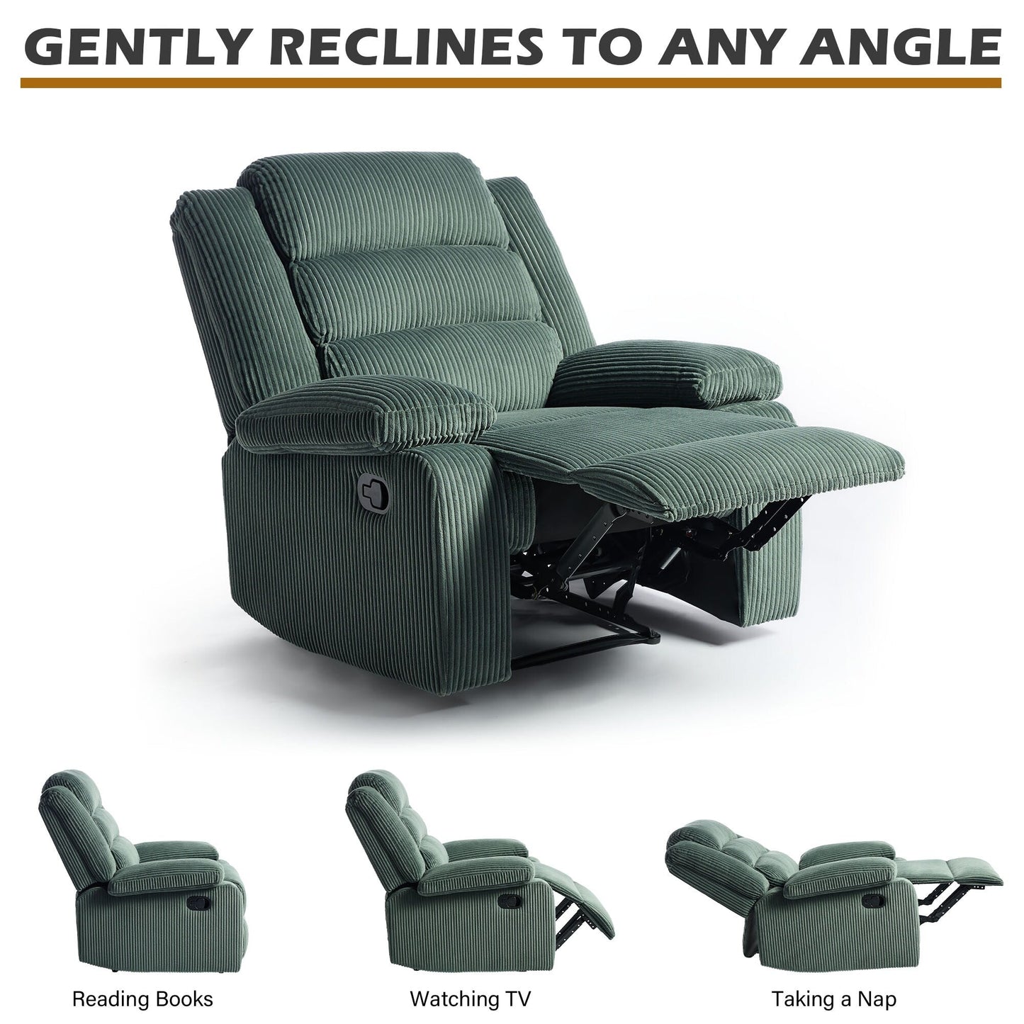 Fauteuil inclinable manuel classique en velours côtelé (lot de 2)