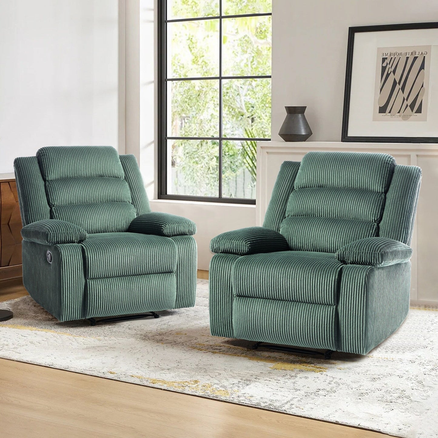 Fauteuil inclinable manuel classique en velours côtelé (lot de 2)