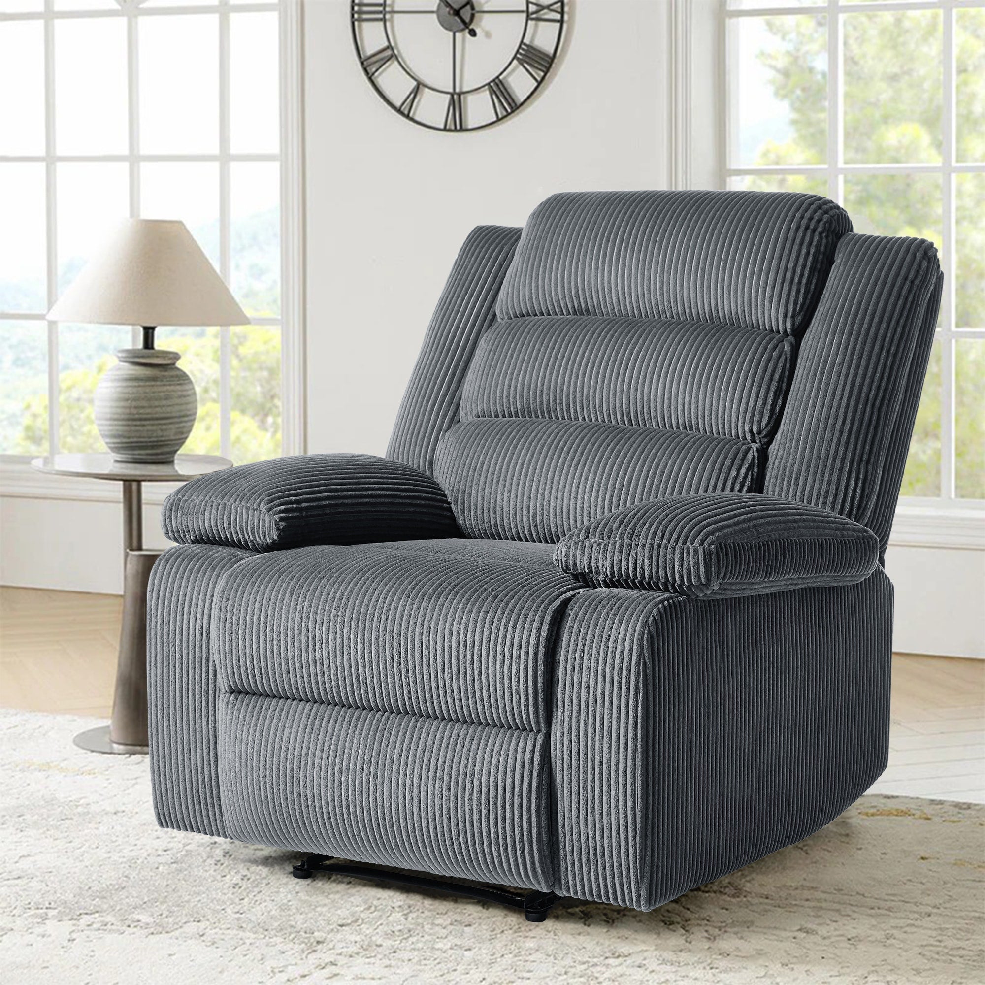 Fauteuil inclinable manuel classique rembourré en velours côtelé