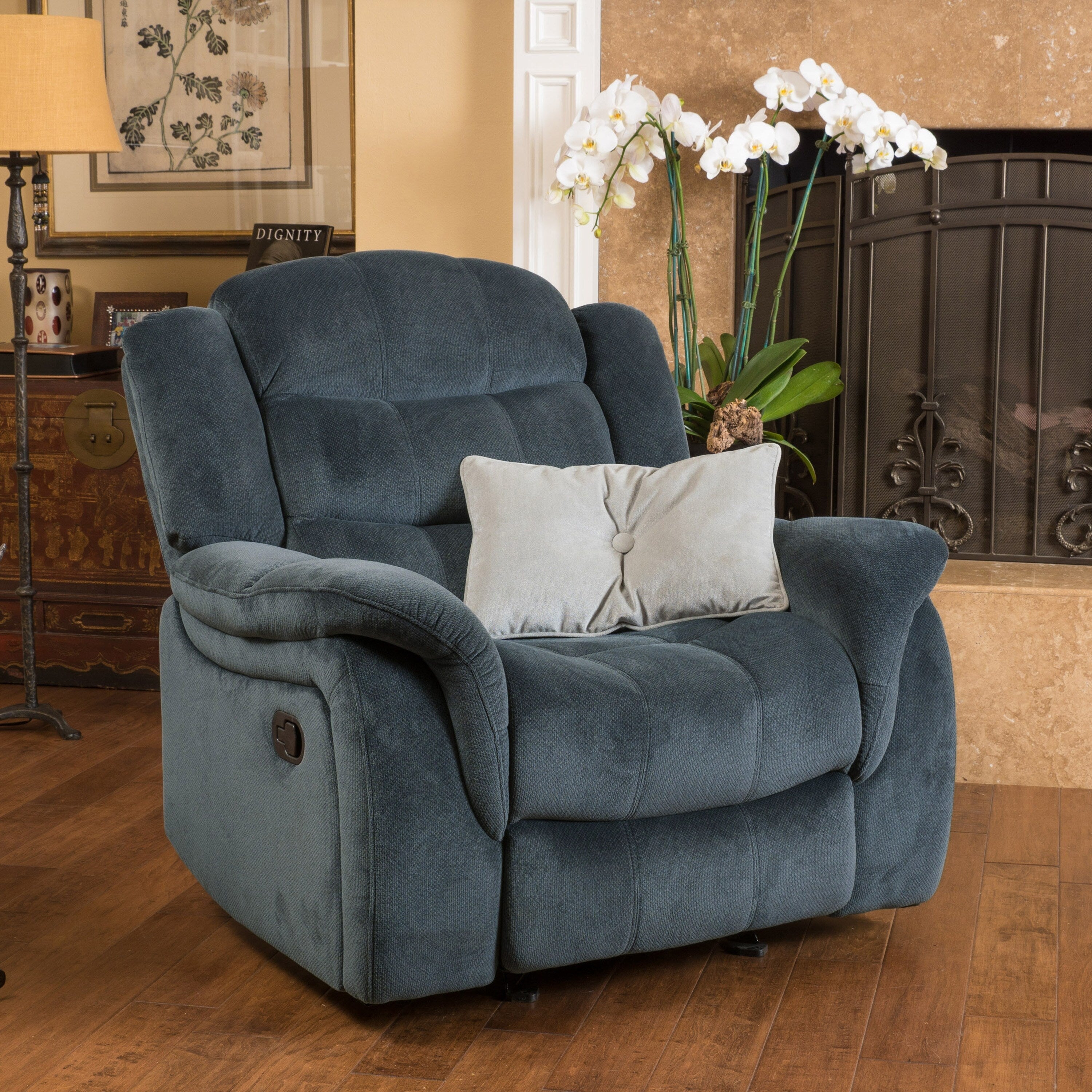 Fauteuil inclinable au design classique, tissu peluche gris acier