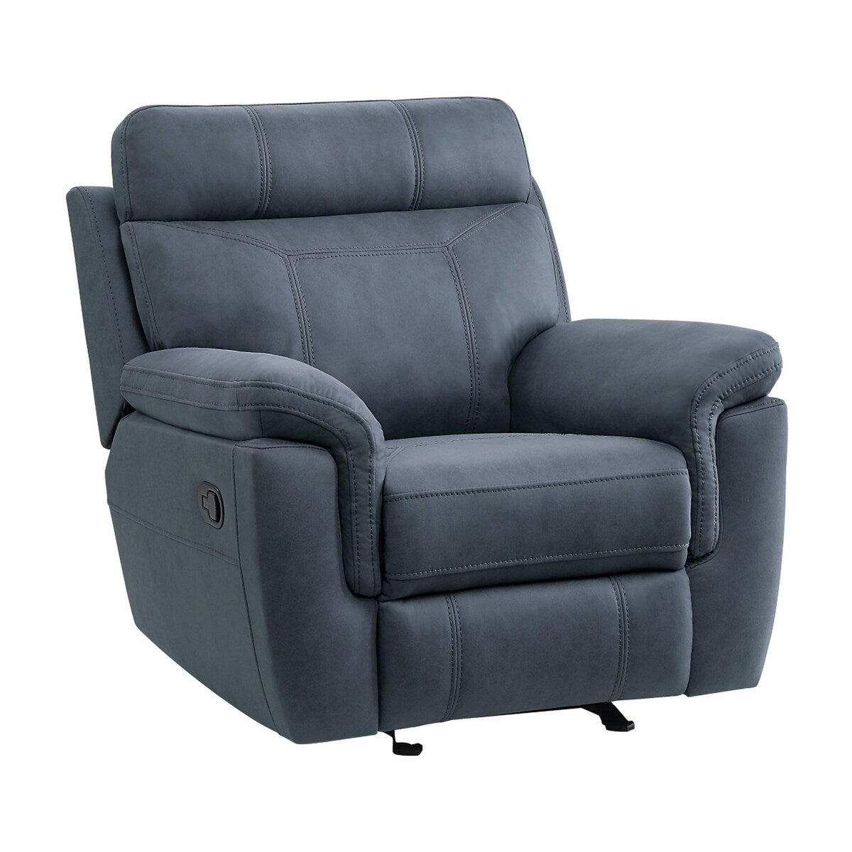 Fauteuil d'appoint inclinable manuel Clif 38 pouces, microfibre bleue, bois