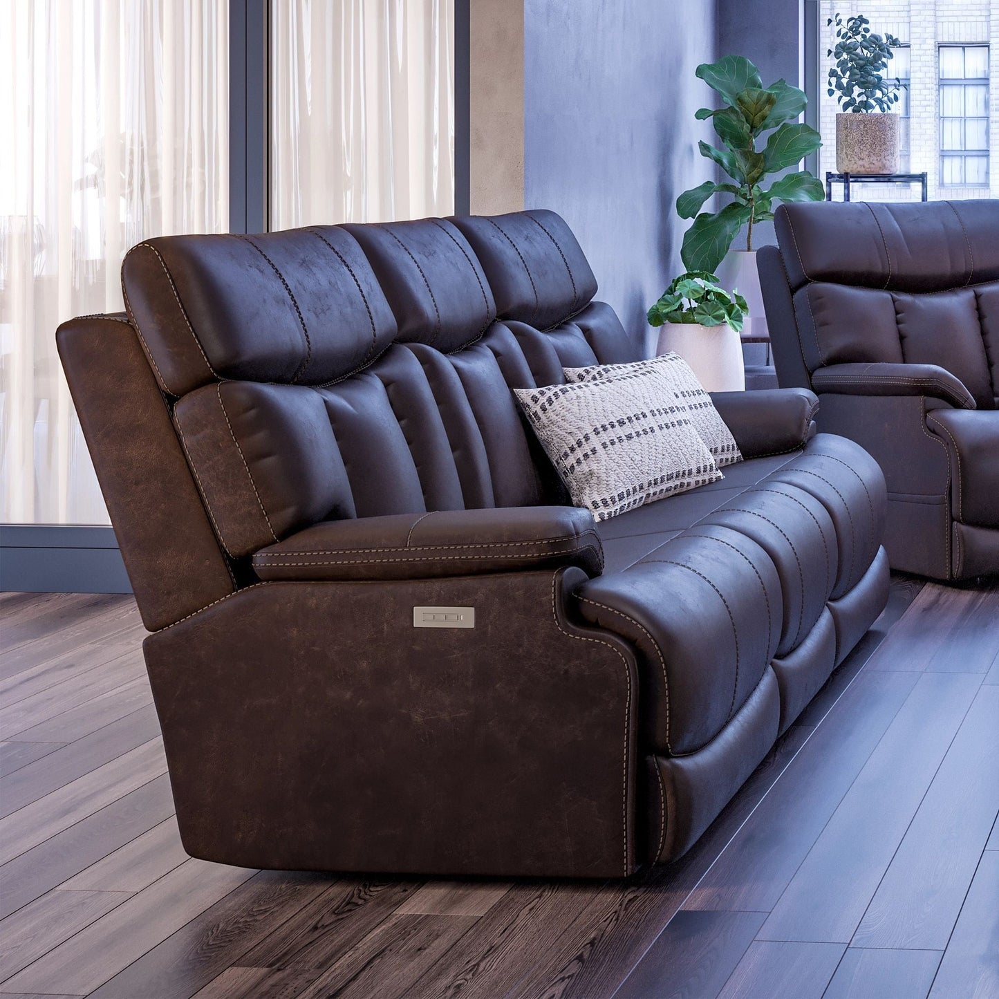 Canapé inclinable électrique Clive avec appuis-tête et soutien lombaire électriques par Flexsteel - 88 x 43 x 41