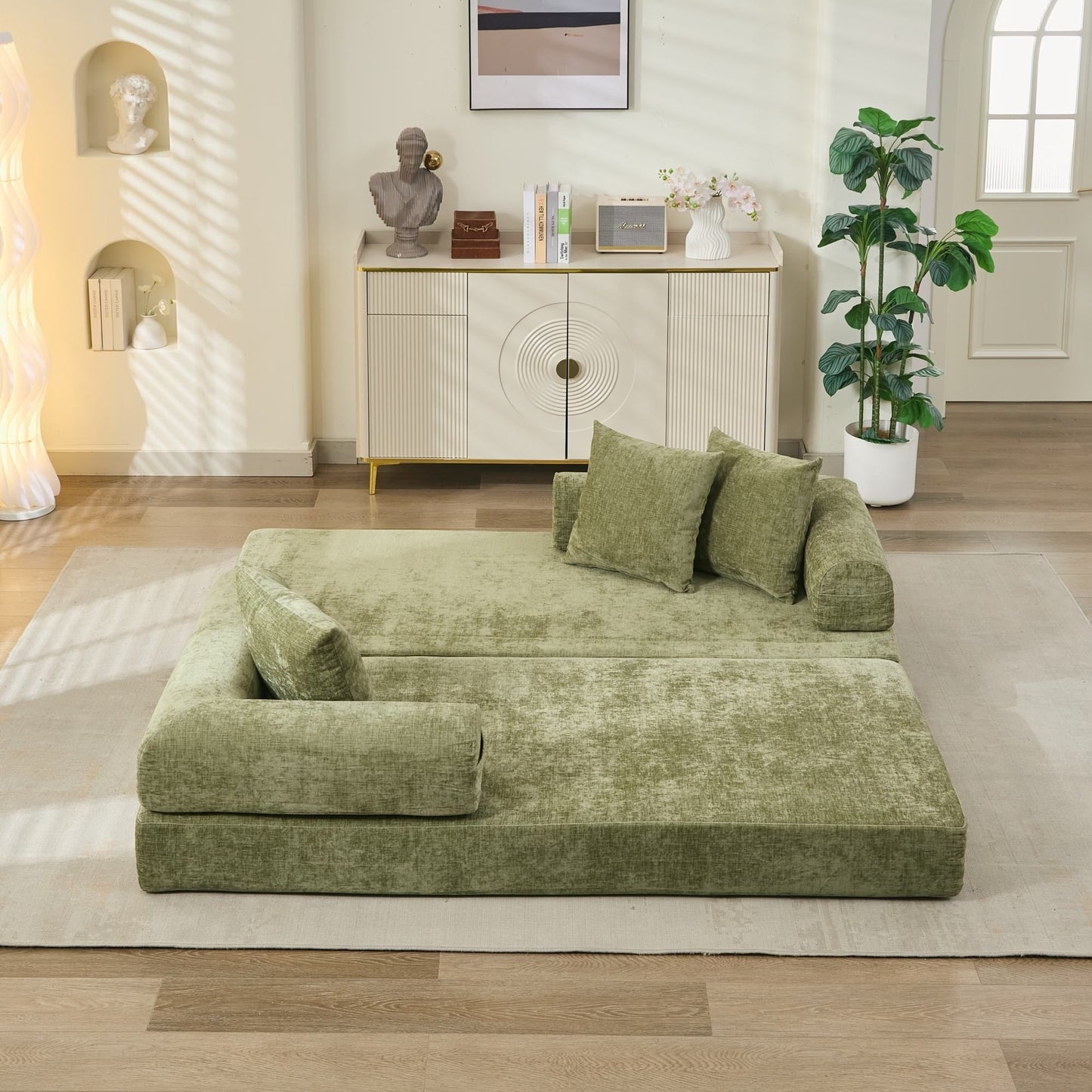Canapé-lit convertible confortable et pliable, canapé-lit de sol, canapé de sol en chenille avec accoudoirs, canapé de salon