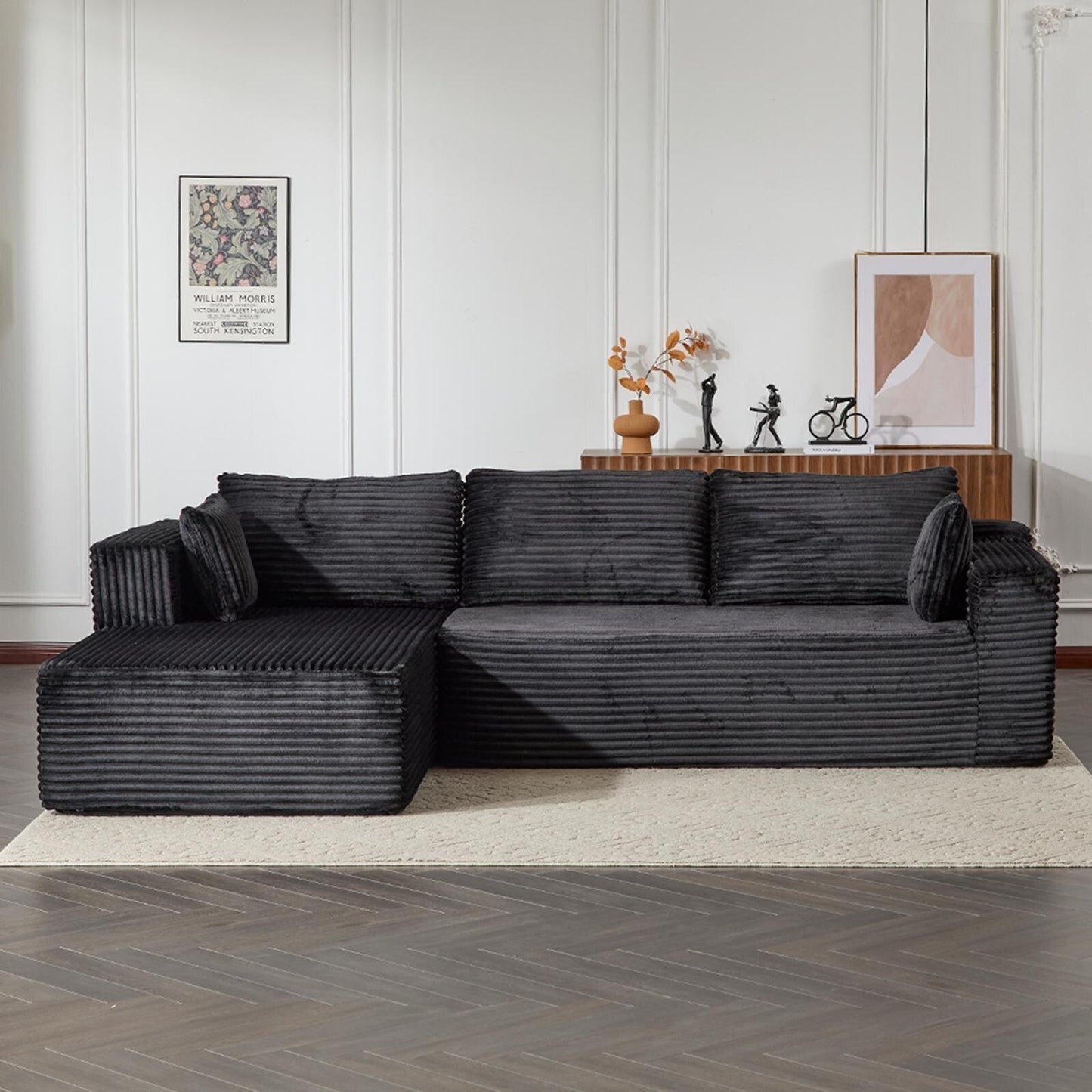 Canapé sectionnel à compression avec méridienne en forme de L, siège profond, convertible modulaire pour salon, chambre à coucher, velours côtelé