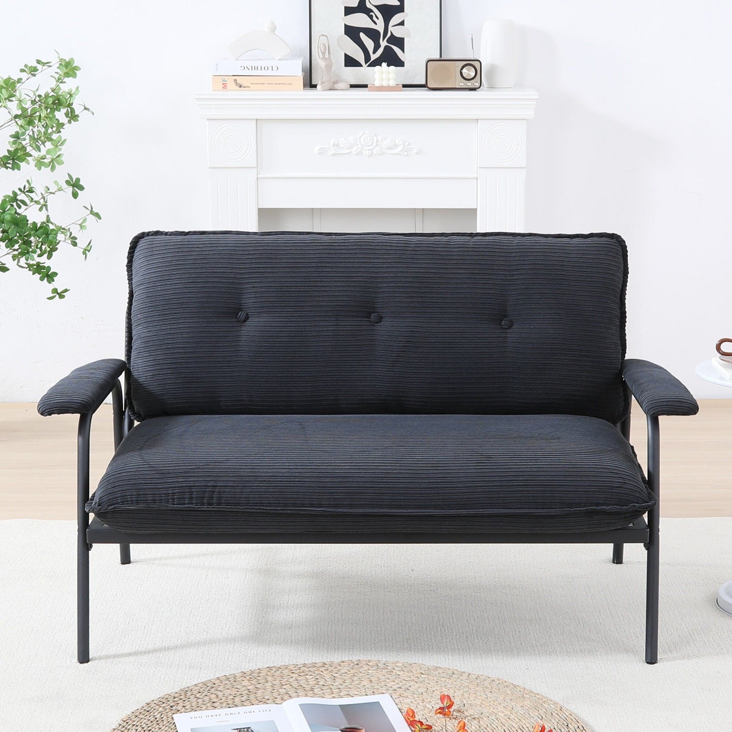 Canapé contemporain 2 places 53 pouces, design compact, cadre en métal, mélange de polyester pour appartements
