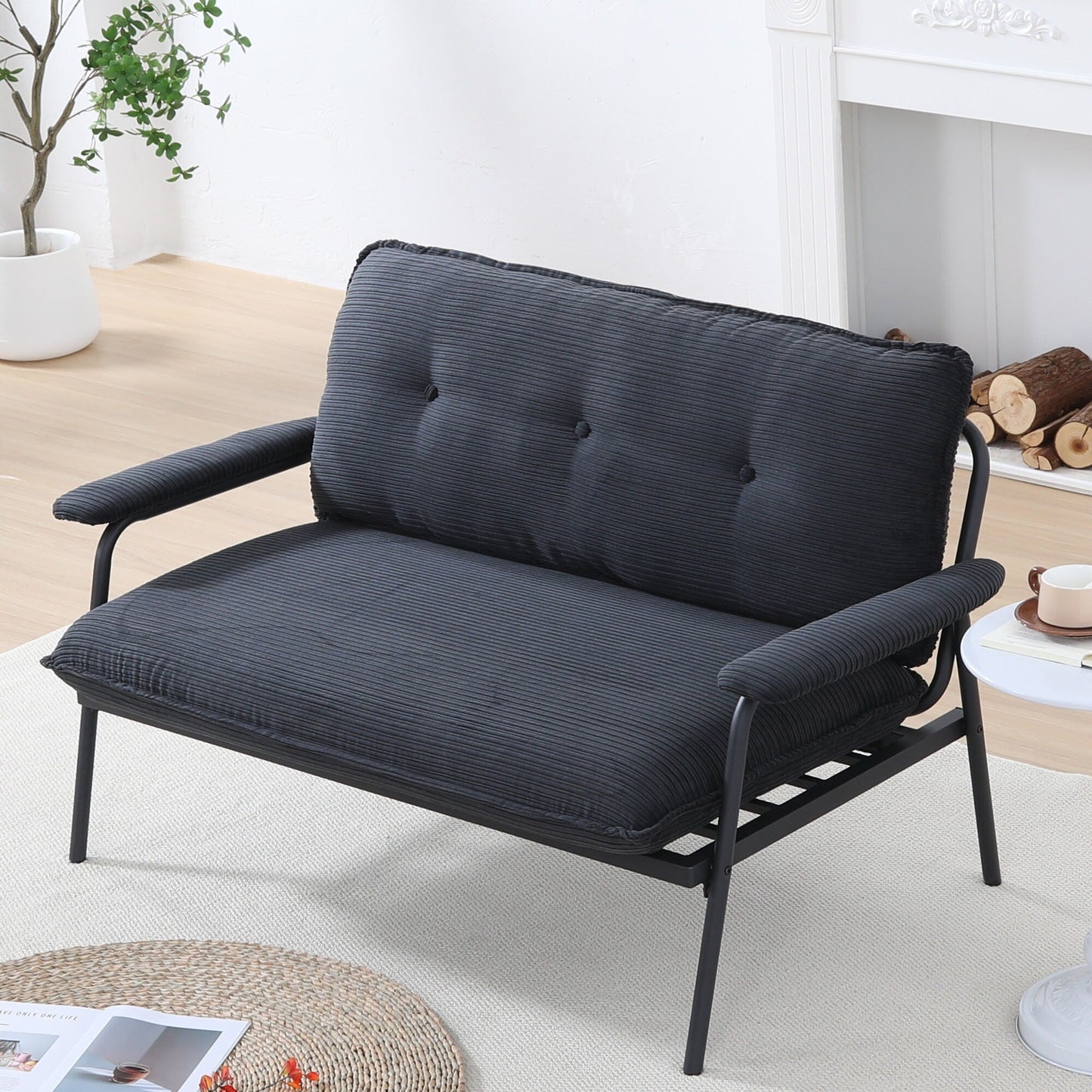 Canapé contemporain 2 places 53 pouces, design compact, cadre en métal, mélange de polyester pour appartements