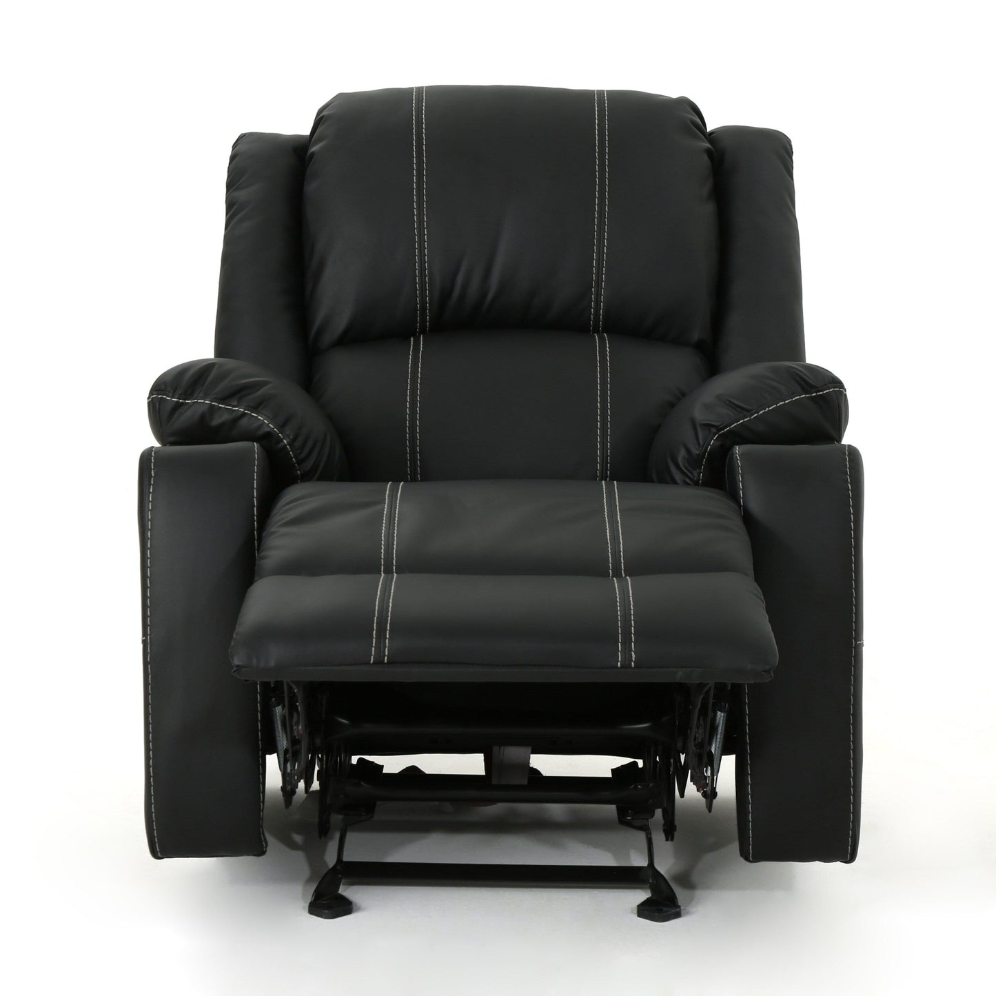Fauteuil inclinable manuel contemporain avec porte-gobelets en acier, cuir synthétique moelleux et inclinaison réglable