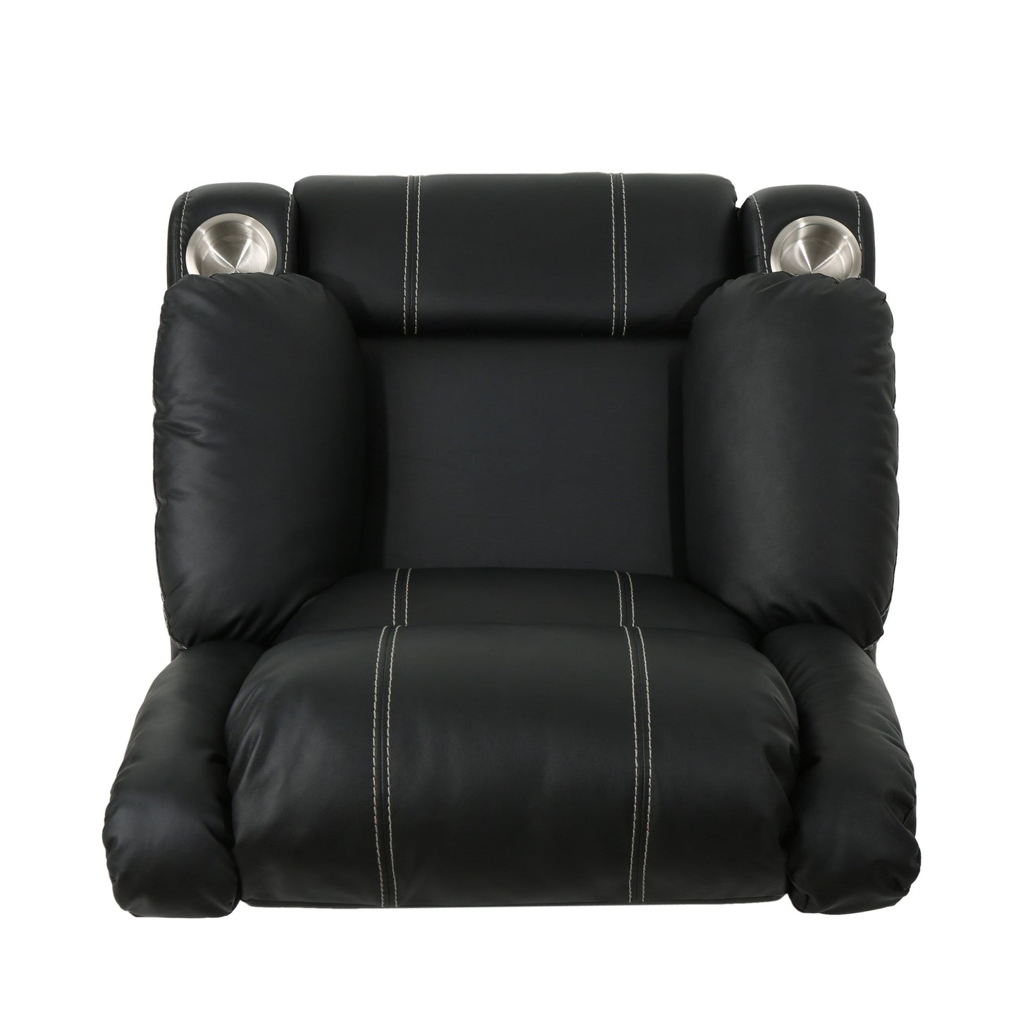 Fauteuil inclinable manuel contemporain avec porte-gobelets en acier, cuir synthétique moelleux et inclinaison réglable