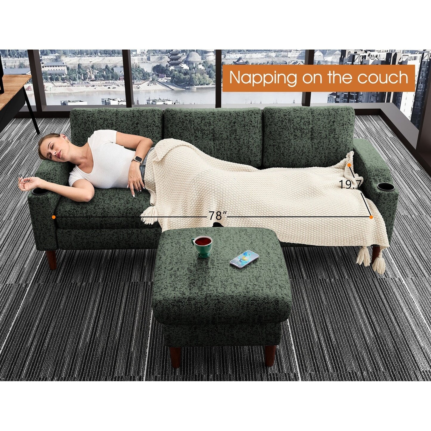Canapé convertible combiné, canapé en L avec repose-pieds et rangement, canapé combiné 3 places