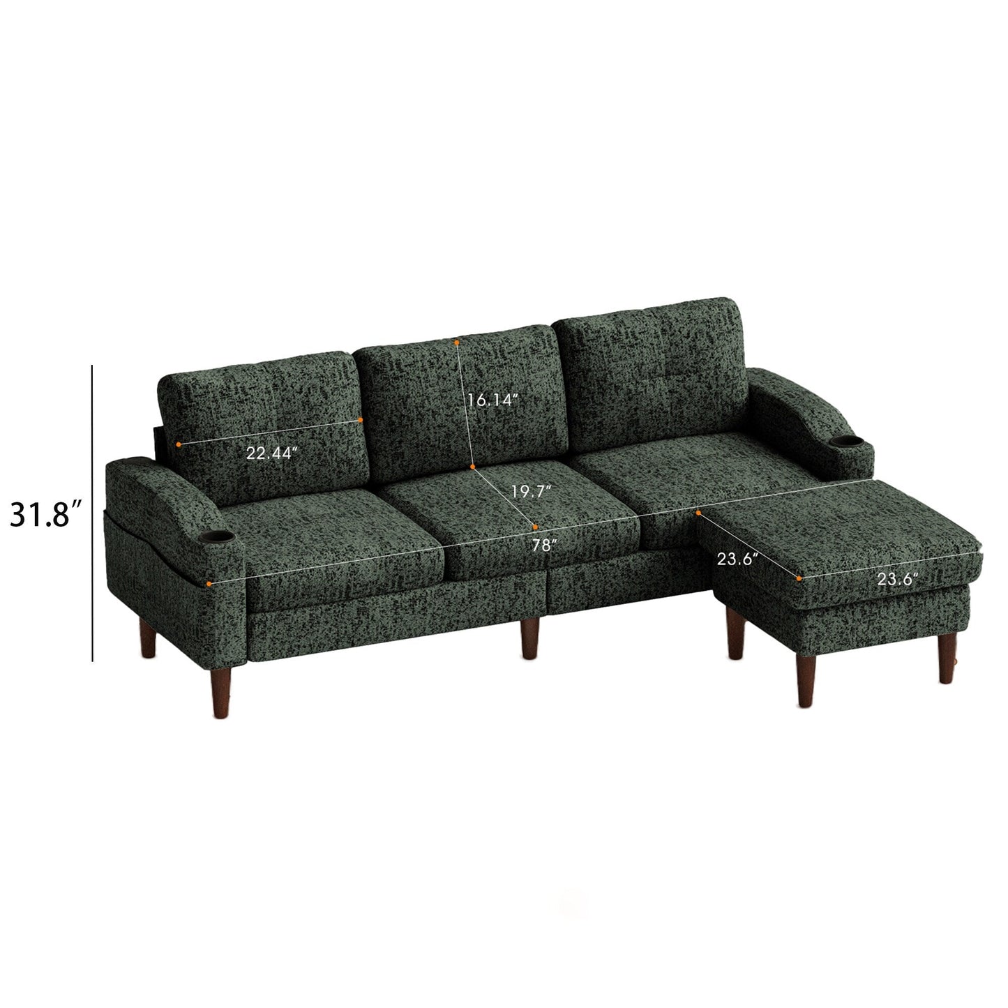 Canapé convertible combiné, canapé en L avec repose-pieds et rangement, canapé combiné 3 places