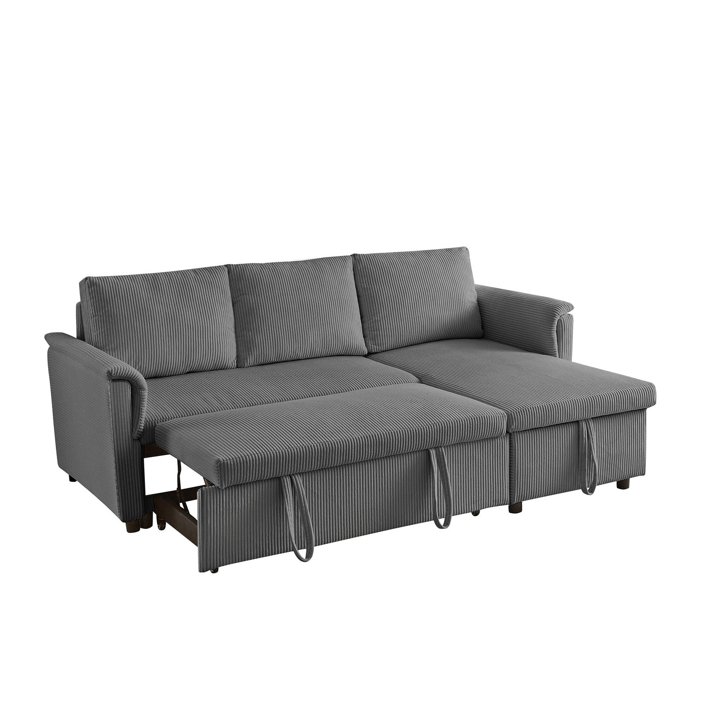 Canapé-lit convertible modulaire en velours côtelé avec méridienne de rangement et dossier inclinable pour le salon