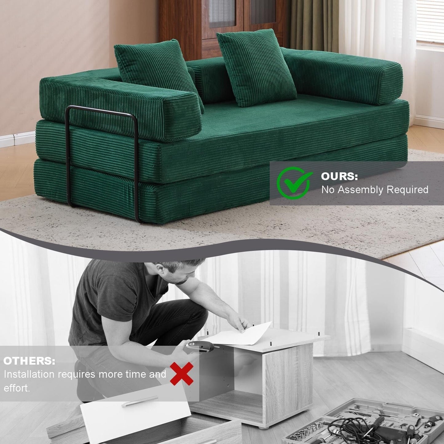 Canapé-lit convertible avec dossier coussiné en tissu chenille pour salon et chambre à coucher