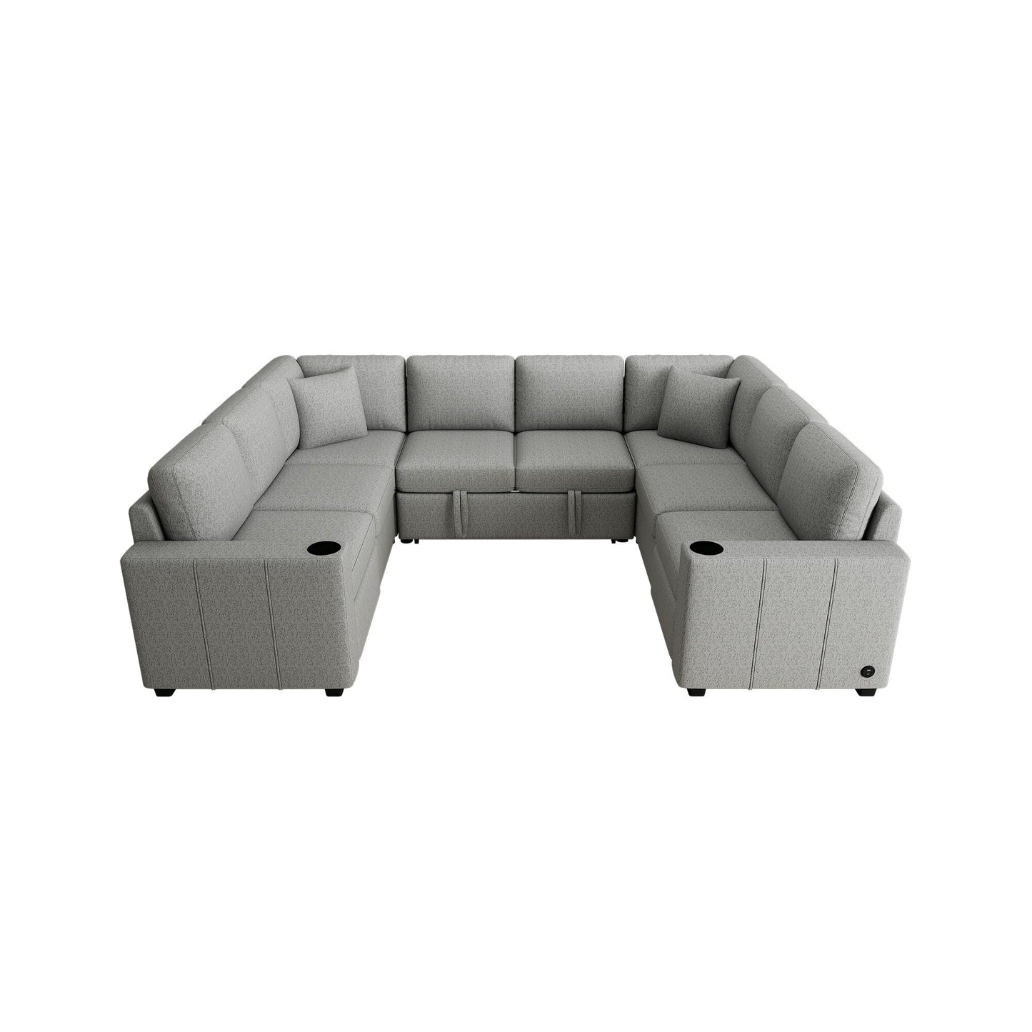 Canapé sectionnel convertible en U avec lit gigogne, ports USB et porte-gobelets pour le salon