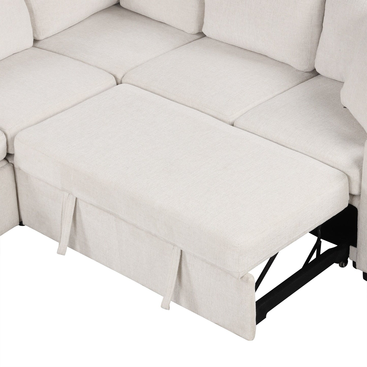 Canapé sectionnel convertible en U avec lit gigogne, ports USB et porte-gobelets pour le salon