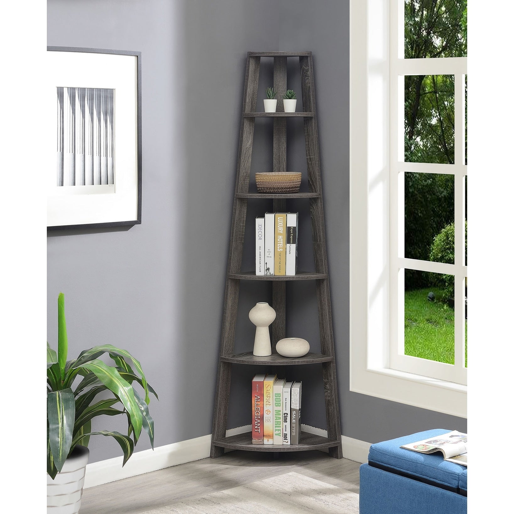 Bibliothèque d'angle à 5 niveaux Newport de Convenience Concepts