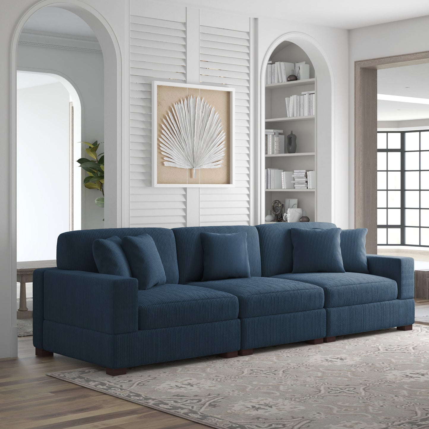 Canapé modulable sectionnel en velours côtelé avec oreillers