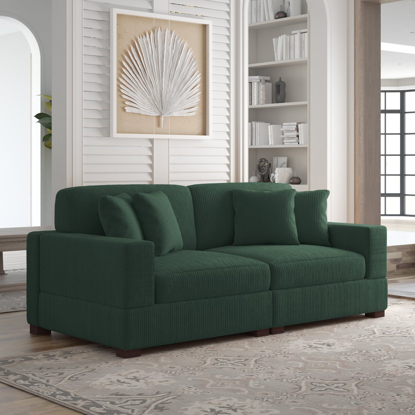 Canapé modulable sectionnel en velours côtelé avec oreillers