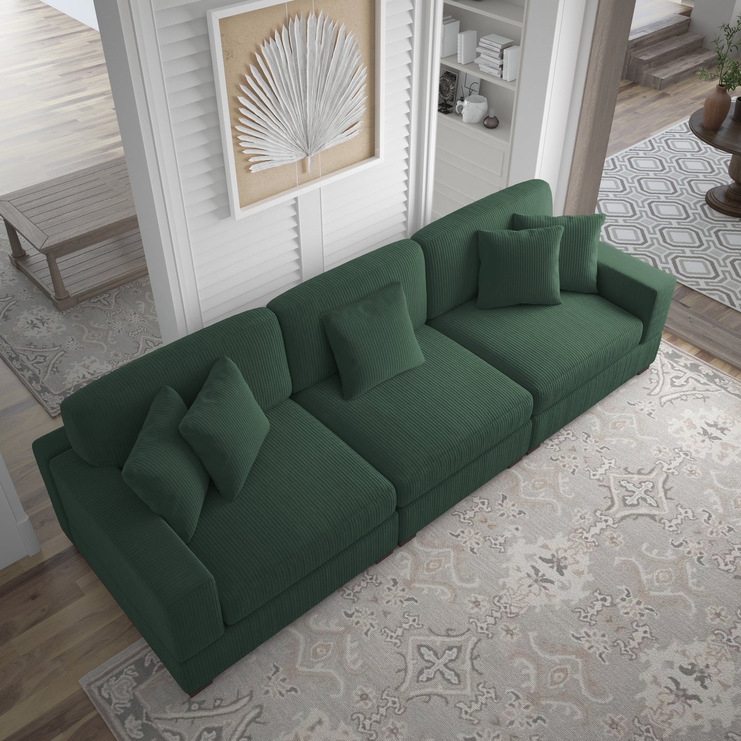 Canapé modulable sectionnel en velours côtelé avec oreillers