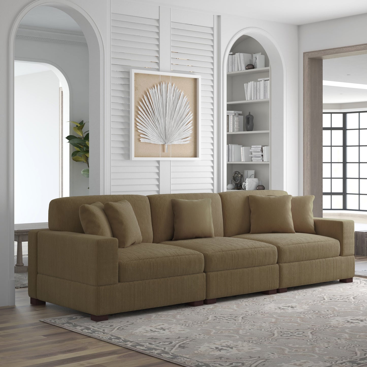 Canapé modulable sectionnel en velours côtelé avec oreillers